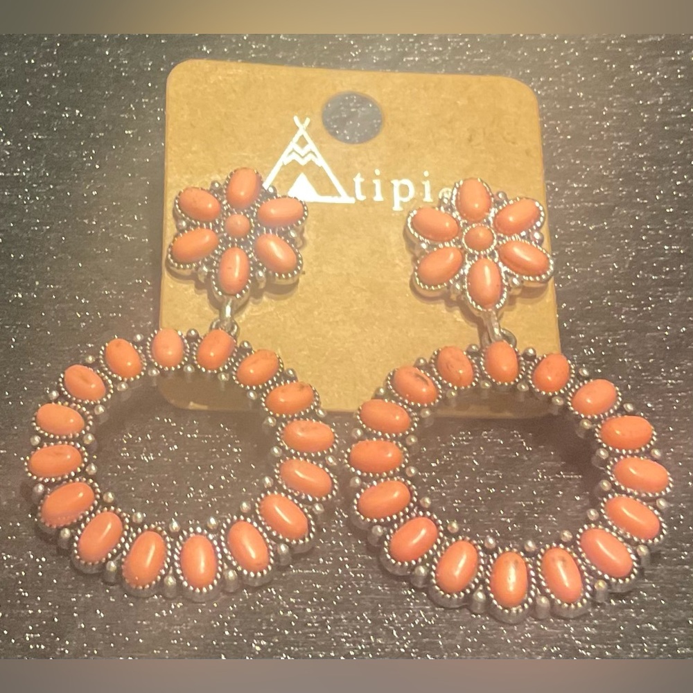 Tipi Pinkish Loop/floral Dangle Earrings NWT # 350